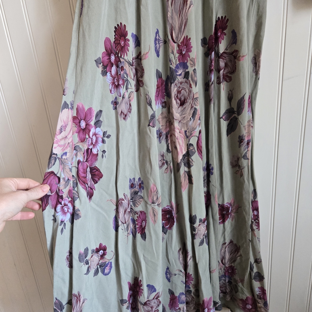 Carole Little Vintage 90's Sage Green Floral V-Neck A-line Maxi Dress - Picture 11 of 11